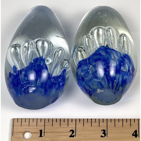 VTG Lot 3 MCM 3.5" Cobalt Hand Blown Egg-Shaped Controlled Bubble PAPERWEIGHTS - Picture 10 of 10